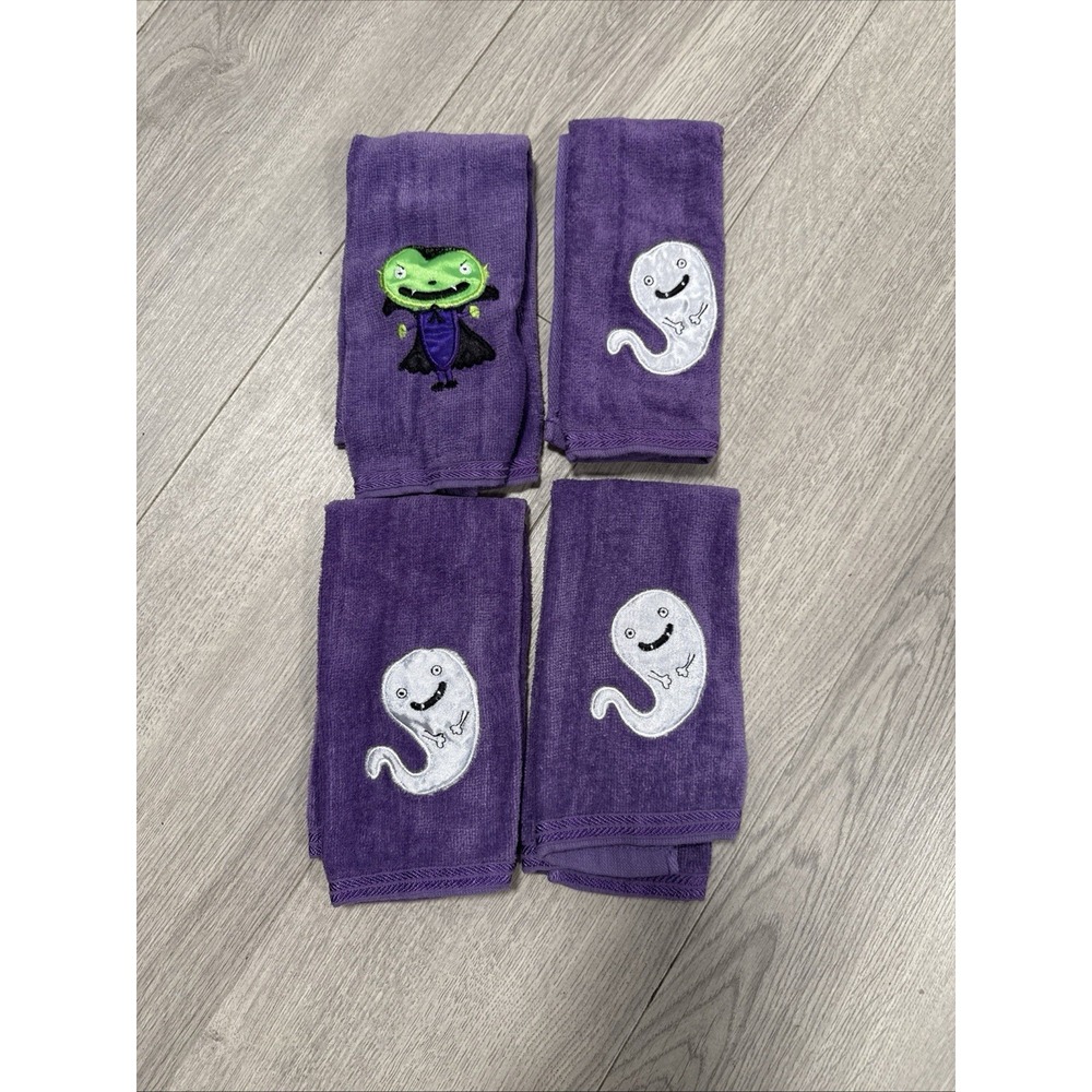 Halloween Hand Towels Set Of 4 Casper And Dracula Purple Terry